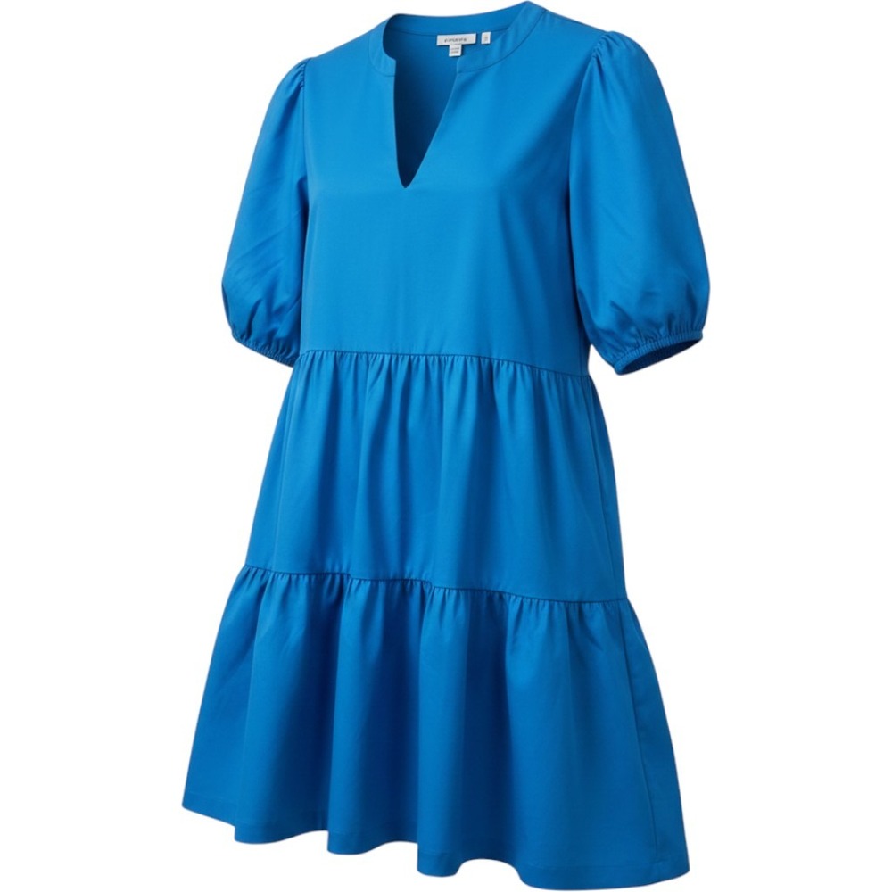 Chico's NWOT Blue Poplin Puff Sleeve Tiered Dress Pockets US 12 - Picture 4 of 10
